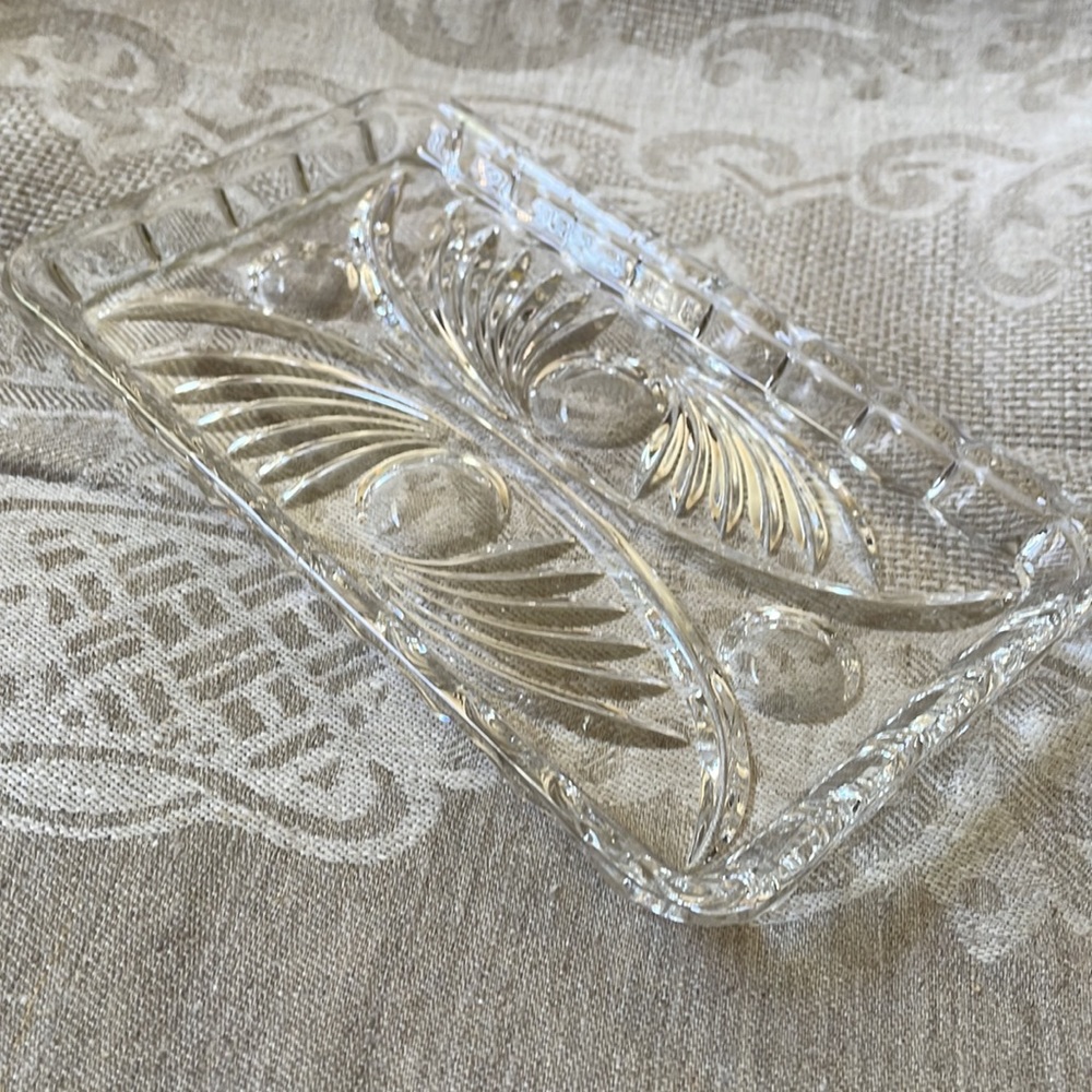 Princess House clear crystal glass relish rectangle tray serving dish 7.25” x4”